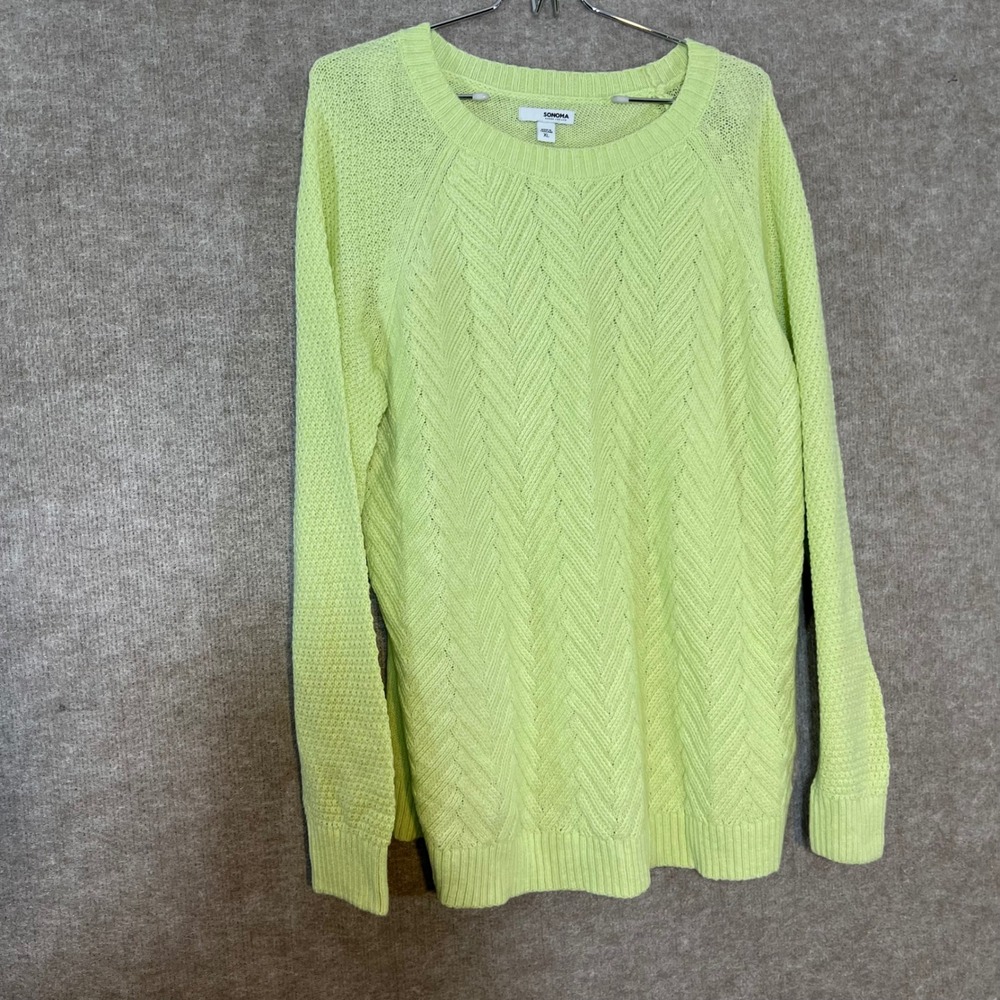 Sonoma Sweater Womens XL Lime Green Chevron Knit Long Sleeve Pullover Preppy
